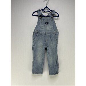 OshKosh B'Gosh Railroad Striped Vestback Overalls Toddler Baby Snaps Sz 12 Month
